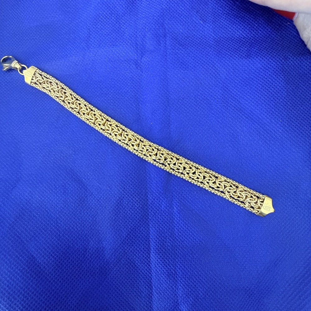 LIRM Sterling Silver 925 Gold Vermeil Flat Byzantine Chain Bracelet 7.5" Italy